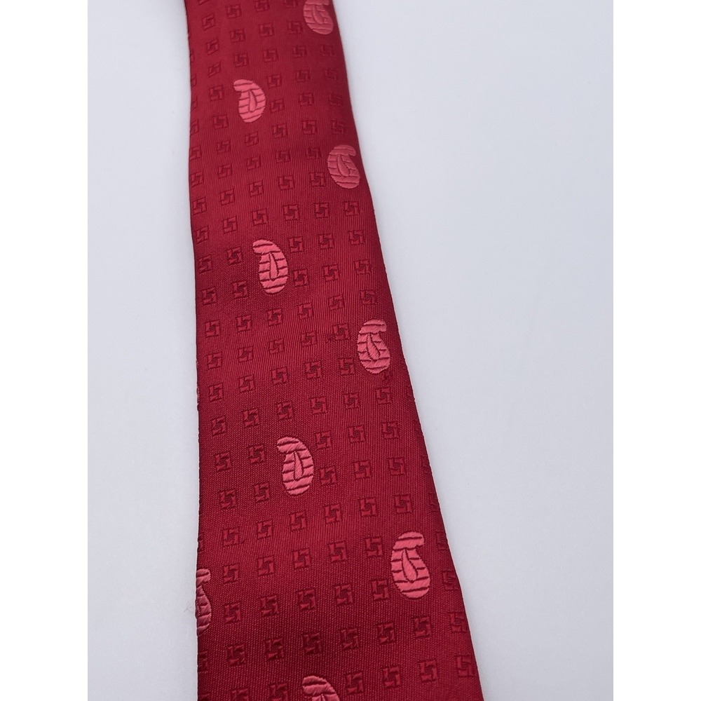 Brioni Neck Tie Mens 100% Silk Red Geometric Paisley 3.5"W x 58"L READ - Picture 5 of 6